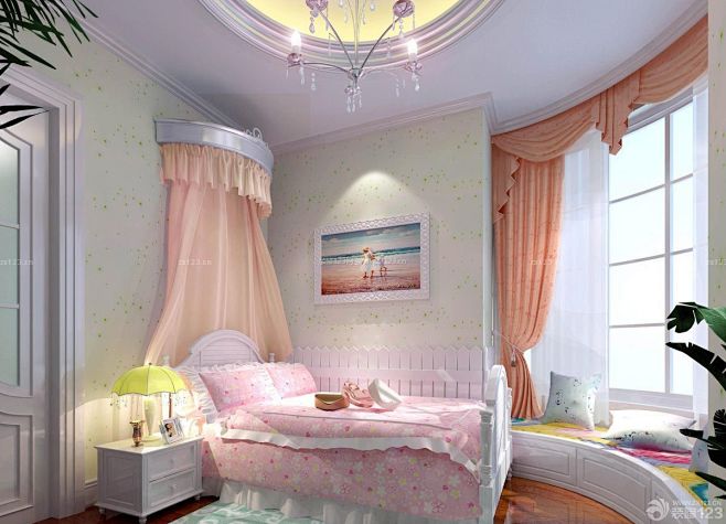 女孩卧室床头背景墙装修效果图#室内飘窗#