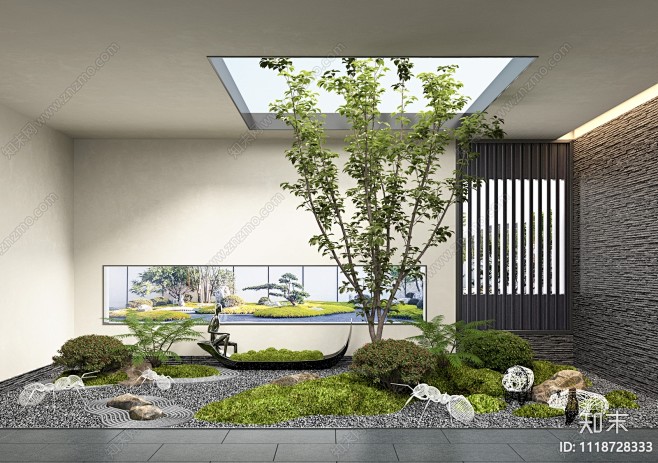 新中式枯山水景观小品SU模型下载【ID:1118728333】