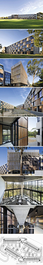 #建筑物语#澳大利亚莫纳什大学学生宿舍 ／ BVN Architects／项目总高5层，每一层有300个学生宿舍空间，中间配置一个公共的院落空间。为了让学生能有更多的彼此交流，设计师强制把主要出入口设在了共享院落中，必须通过它来抵达各个单元入口。http://t.cn/zOjyTmK