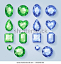 Set of realistic jewels - green and blue. Colorful gemstones. - stock vector