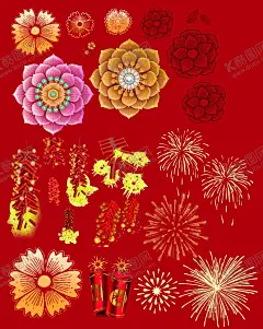烟花 【酷图网】鞭炮,矢量炮,花朵,繁花,矢量小花,烟花,线条花朵,矢量花朵,烟火,喜庆,热闹,新年,欢喜,中国风,红色