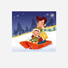滑雪的父女插画设计免抠素材 免费下载 页面网页 平面电商 创意素材 png素材