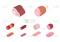 肉类和火腿集等距矢量插图