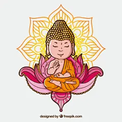 矢量手绘佛教插画佛祖如来莲花佛陀坐像图案文化插图AI设计素材
