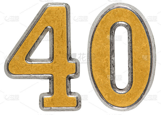 金属数字40,40，孤立在白色背景上