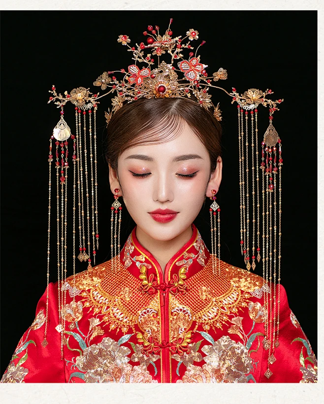 古代秀禾头饰流苏中式大气新娘禾服凤冠秀禾服红色结婚发饰女圆脸-tmall.com天猫-花瓣网