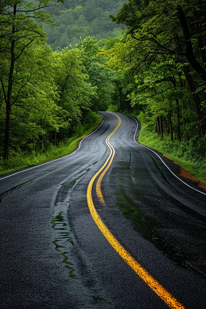 黑色山地公路马路道路沥青路摄影图片