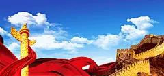 华表,长城,红丝绸,大气,天空,白云,海报banner图库,png图片,网,图片素材,背景素材,3786143@飞天胖虎