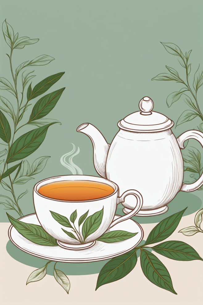 清新手绘谷雨时节怡人茶叶插画