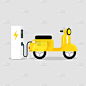 黄色电动车配电动汽车充电站。