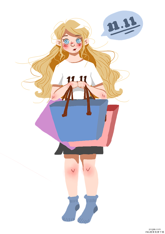双十一购物欧美美女卡通插画三 PNG搜索...