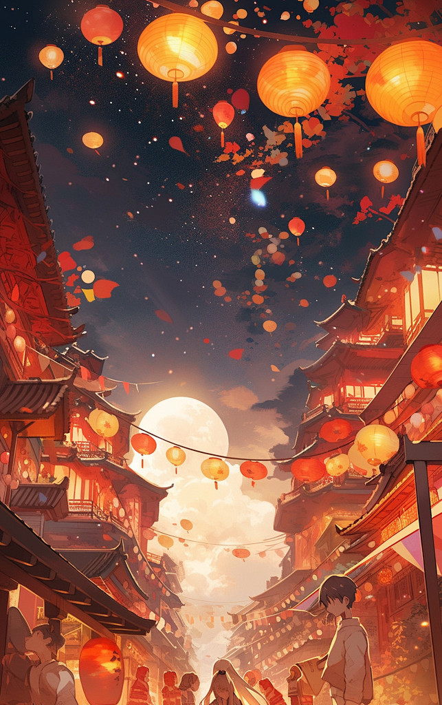 新年喜庆的街道挂满灯笼