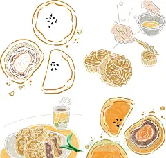 中式手绘中秋月饼蛋黄酥糕点甜点制作海报插画ai矢量png免抠素材-淘宝网