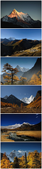 [“最后的香格里拉”——稻城亚丁] 香格里拉的纯净之秋——稻城亚丁位于四川甘孜藏族自治州南部，被誉为“最后的香格里拉”、“蓝色星球上最后一片净土”。这里的秋天总是很明净，雪山、蓝天的壮阔，中间散落一片金黄，简单而有意境，浓郁而醉人。