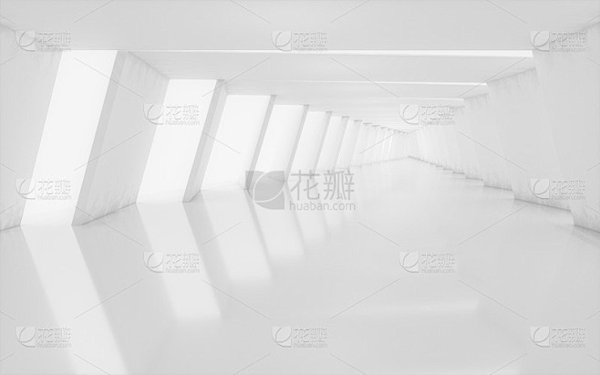 白色隧道与光从左边，3d渲染。