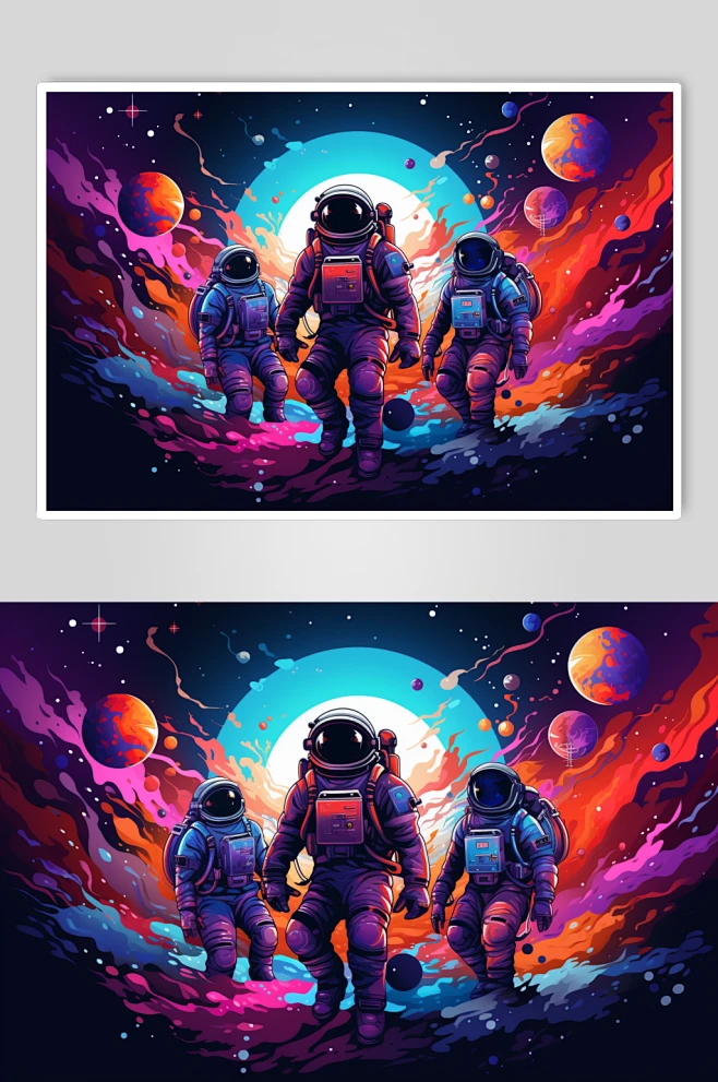 太空宇宙宇航员插画-花瓣网
