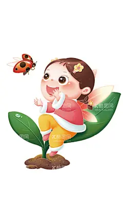 女孩瓢虫植物卡通精灵翅膀  - 源文件下载【酷图网】女孩,瓢虫,植物,卡通,精灵,翅膀,