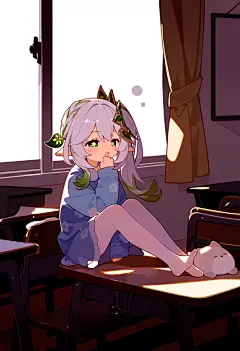 #AI 中午小睡的纳西妲 - 纳西妲的插画
