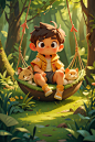 00551-1553818778-(Masterpiece), (Best Quality), (Super Detail), 1boy, Cute, (Beautiful Detail Face), Illustrated, Forest Background, Lion, Lying