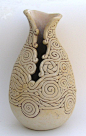 Whistling Fish Pottery, Ivory colored Coil Vase. $400.00 USD. Only 1 available Handmade item. Materials: white stoneware clay, cream colored terra sigillata, cream glaze, iron oxide stain: 