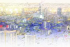 水彩画颜料,铅笔画,抽象,多色的,伦敦城,建筑外部,留白,边框,艺术