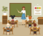 Classroom with teacher and students
