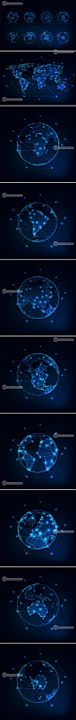 蓝色科技粒子球形线条连接地球数据空间结构EPS矢量设计素材