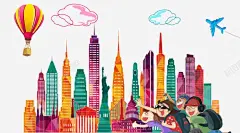 旅游彩色剪影 免抠png 设计图片 免费下载 页面网页 平面电商 创意素材