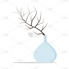 beautiful blue glass vase with a dry branch the