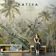 Katiya东南亚热带雨林芭蕉叶壁纸客厅沙发电视背景墙无缝壁画墙布-淘宝网