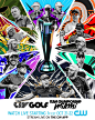 This may contain: an advertisement for the golf match featuring many different men and one is holding a trophy