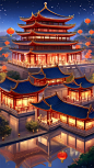 数字艺术古风建筑背景-众图网