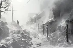 道路厚厚的积雪自然灾害暴雪摄影图片