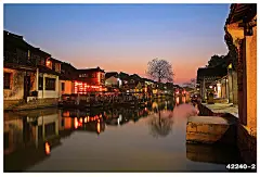 3D江南水乡夜景壁纸乌镇周庄西塘风景壁画客厅中式酒楼火锅店墙纸-淘宝网