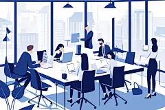 办公团队手绘绘画