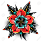 Old School Tattoo Art Flowers For Design And Decoration. Old.. Royalty Free Cliparts, Vectors, And Stock Illustration. Image 69786085.