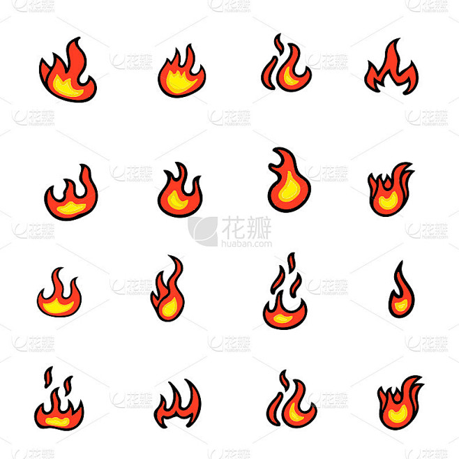 Fire flames, set