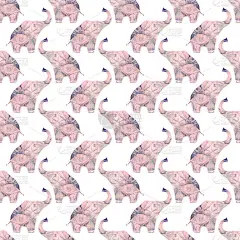 无缝模式与大象。手绘水彩画。壁纸，封面，海报，剪纸，布料，卡片