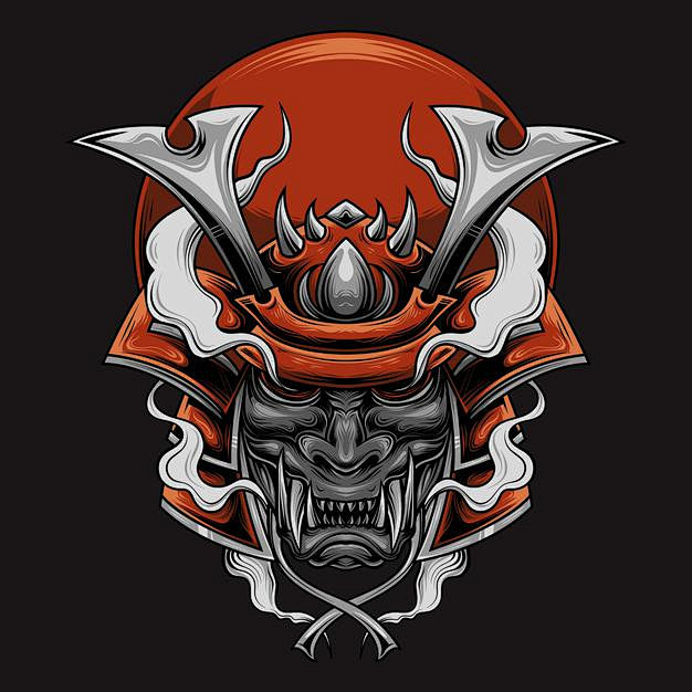 日本武士武将盔甲头盔日式插画矢量图素材