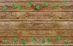 旧的木制背景上的纸三叶草叶子。幸运三叶草，圣帕特里克节节日的象征。文字空间，俯视图