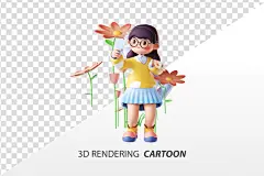 PSD 3d 渲染卡通女孩