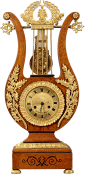 里拉琴造型纯铜鎏金细木镶嵌古董座钟