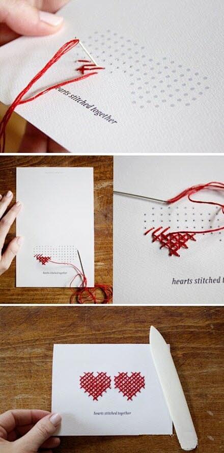 DIY创意卡片，在卡片上打几个孔，用红色...