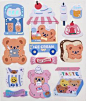 This contains an image of: Milk Joy Twinkle bear rainbow icecream cute kawaii large holographic stickers