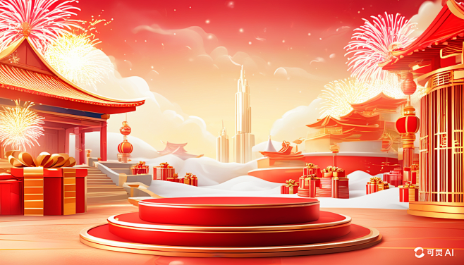 16x9_新年高清简约活动场景_金色和红...