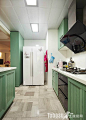 2013田园风格长条开放式5平米家庭绿色橱柜厨房集成吊顶装修效果图