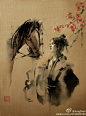 台湾女插画师 Jungshan（Rola Chang）的水墨风格插画。