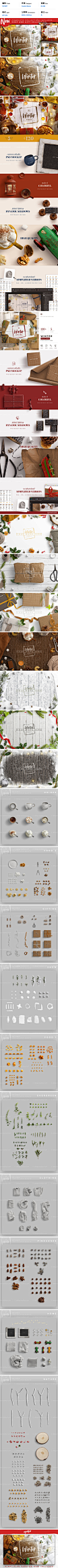 1401407 Winter Complete Collection 冬季圣诞新年节日装饰俯视样机素材