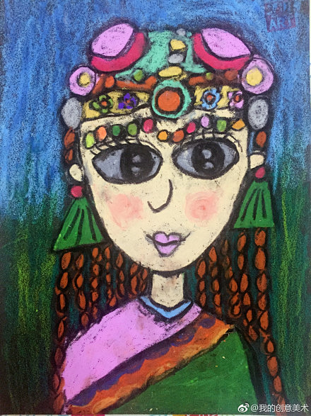 创意儿童画 《藏族姑娘》 砂纸+油画棒