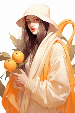 AI数字扁平风水果女孩人像插画-众图网